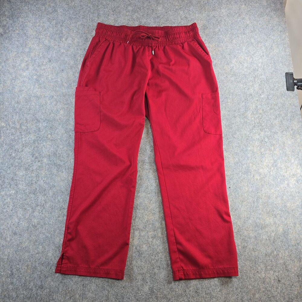 Beyond Scrubs Red Scrub Pants Size Petite Large UNISEX 7 Pocket Straight Leg